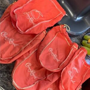 6 Authentic Crown Royal Peach flavor felt drawstring bags